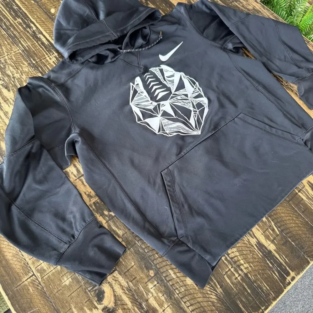 NIKE - FOOTBALL - Black Hoodie with Geometric Design - SMALL - Picture 8 of 16